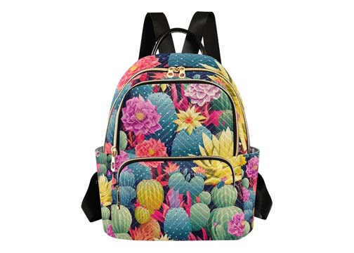 MOCHILA ESCOLAR 14" PVC FLORES Y CACTUS (600D)